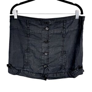 Armani Jeans Womens Mini Skirt Sz 6 Black Linen Cargo Style Straps Button Front